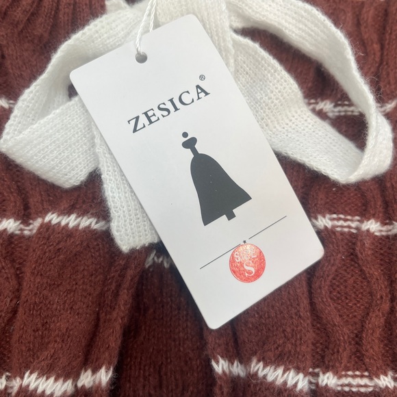 NWT - Zesica Women’s Small Open Front Striped Cardigan Sweater  Brown & White - Picture 11 of 14